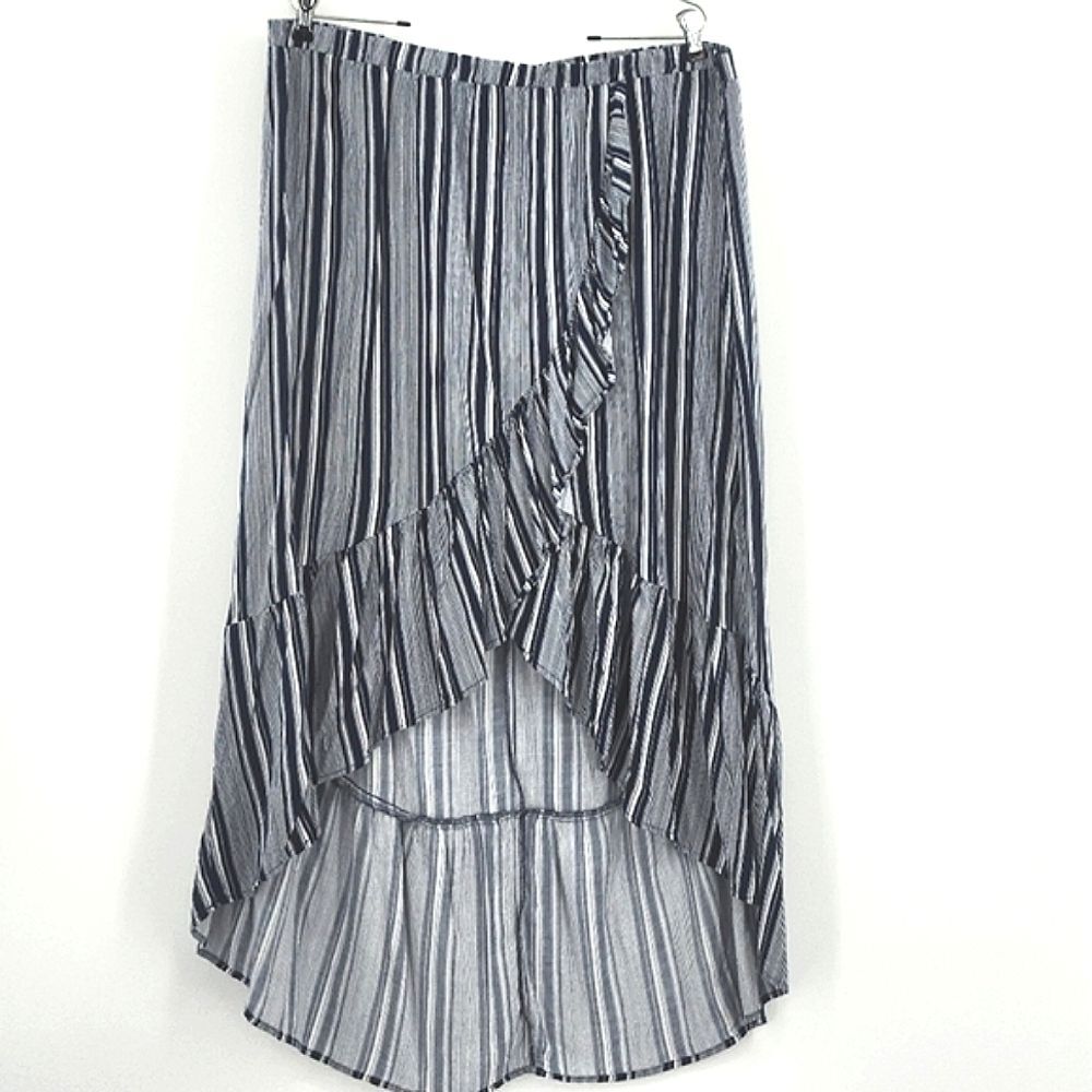 No Boundaries Midi Wrap Skirt Size XXL Blue Nautical Stripes Elastic Waistband